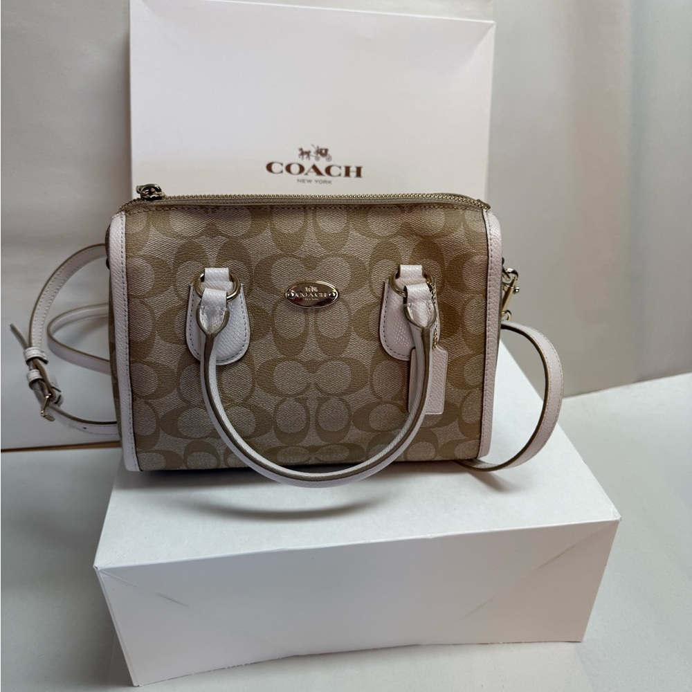 Coach Signature Crossbody Bag in Tan and Cream